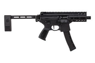 SIG Sauer MPX K 9mm 4.5-inch barrel Pistol features a pivoting contour brace and flat faced timney trigger